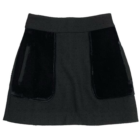 RIVER ISLAND Tweed Velvet Mini Skirt Sz 2 Gold Rear Zip - Picture 2 of 6